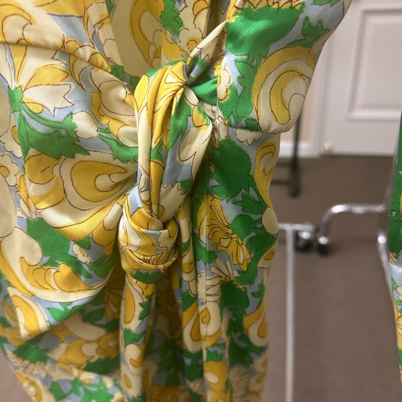 Zara Green and Yellow Patterned Long Sleeve Dress SMALL - Picture 3 of 5